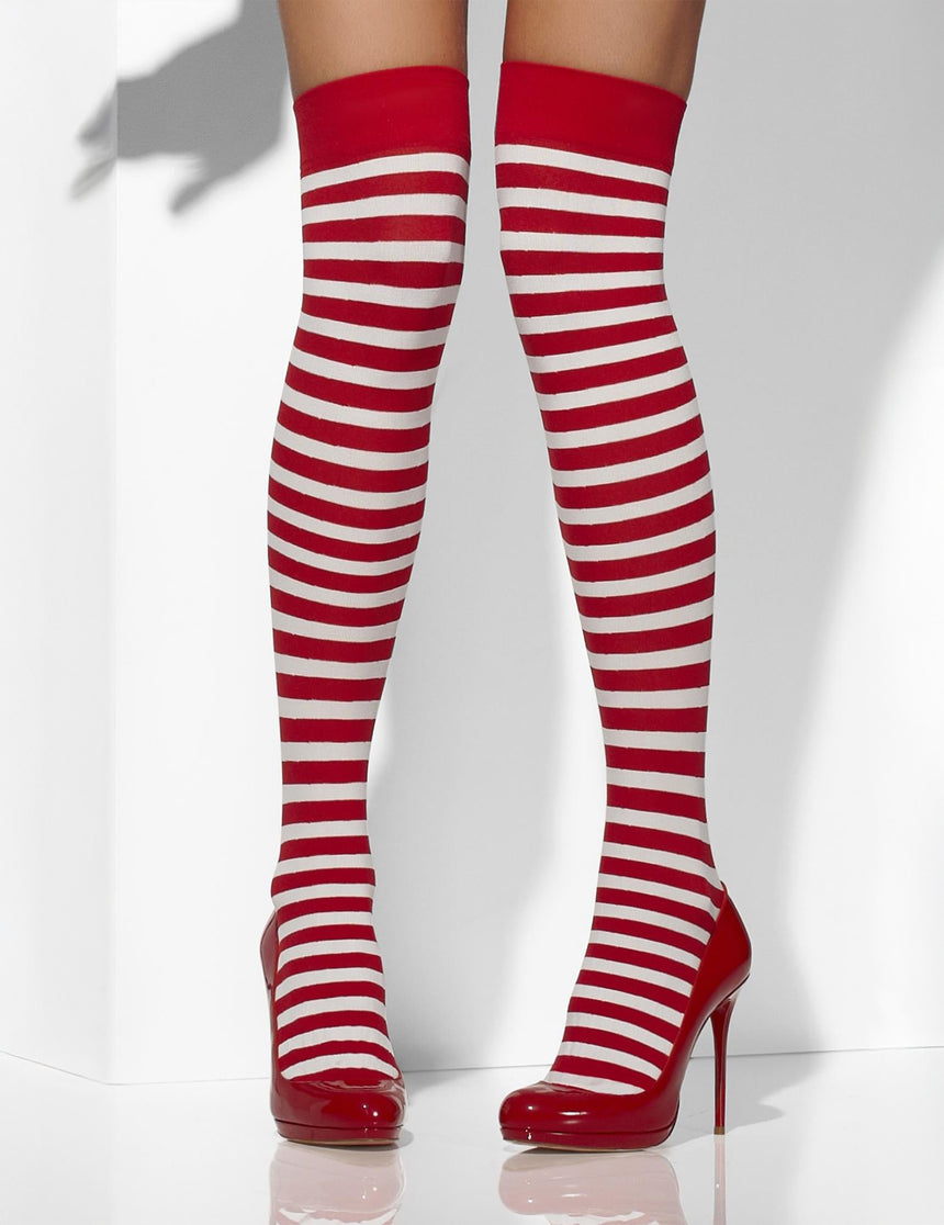 Bas rayés blanc et rouge femme