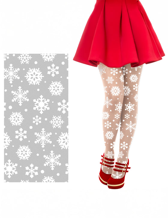 Collants résille blancs à motifs flocons de Noël adulte