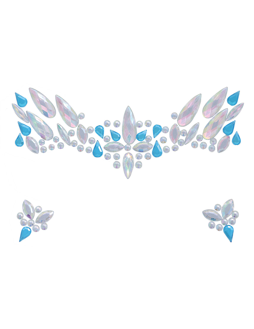 Bijoux pour visage adhésifs cristaux blancs et bleus