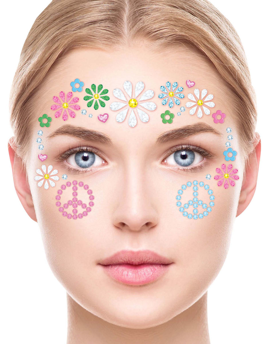 Bijoux pour visage adhésifs fleurs hippies