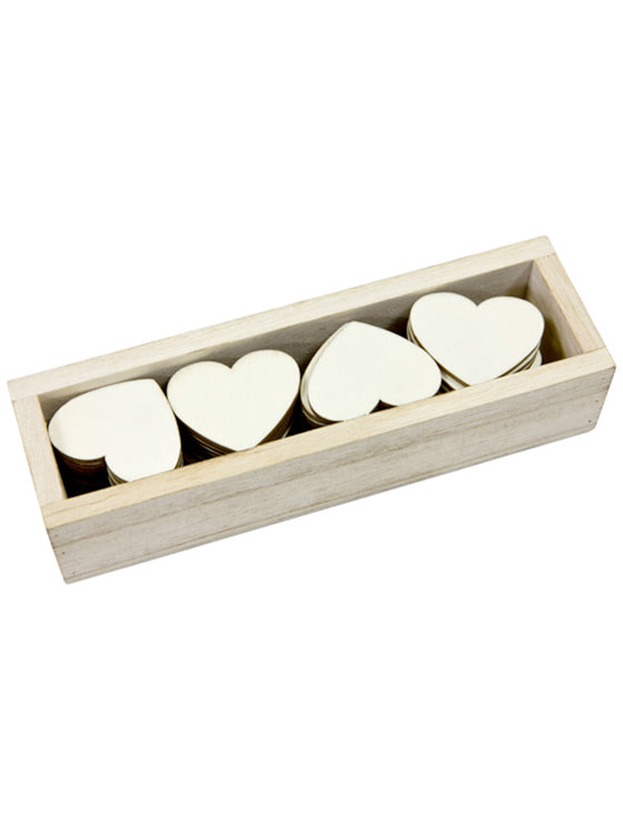 Boîte de 48 cœurs en bois 4 cm pour mariage
