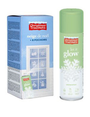 Bombe de neige phosphorescente 150 ml avec pochoirs de Noël