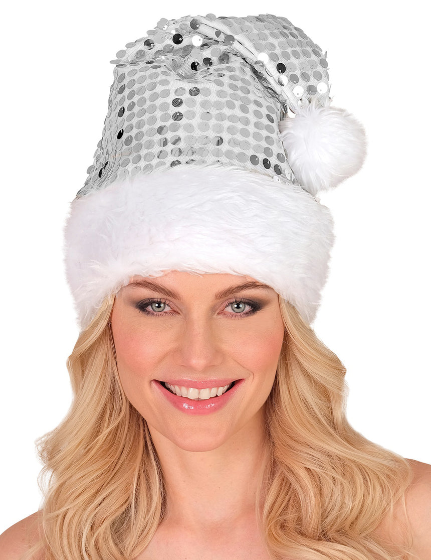 Bonnet argent à sequins adulte Noël