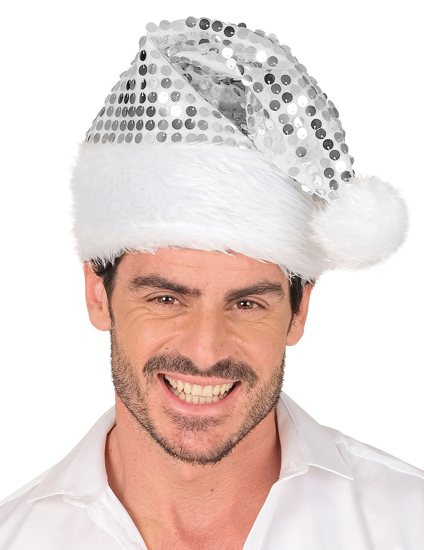 Bonnet argent à sequins adulte Noël