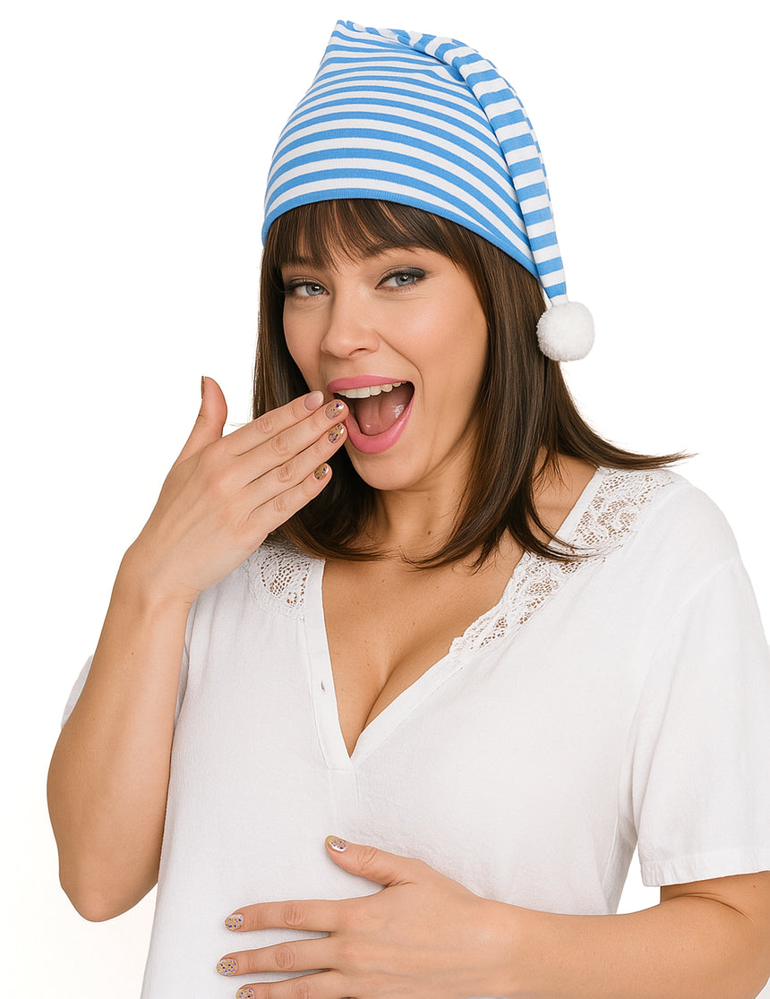 Bonnet bleu et blanc avec pompon adulte