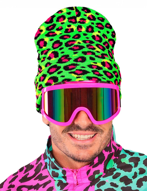 Bonnet léopard vert fluo adulte