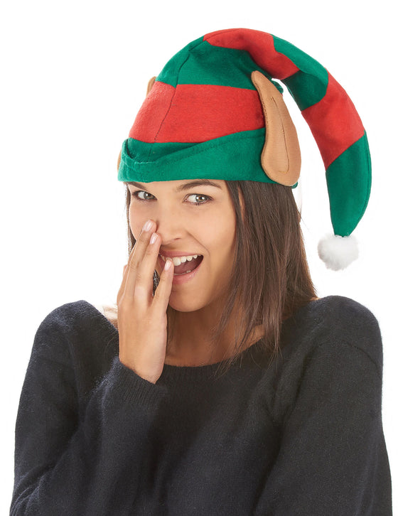 Bonnet lutin du Père Noël rayé avec oreilles adulte
