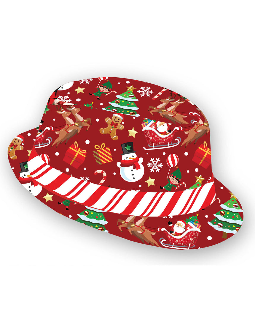 Borsalino rouge à motifs de Noël adulte