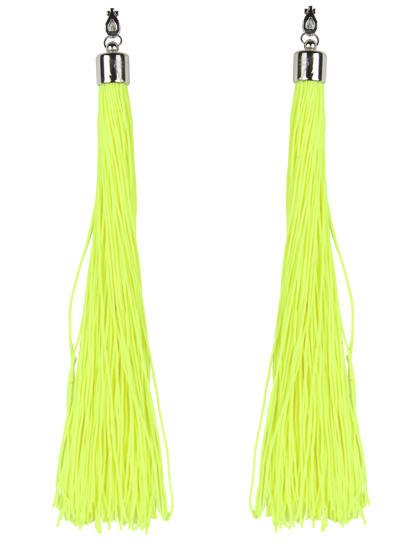 Boucles d'oreilles franges jaunes fluo adulte