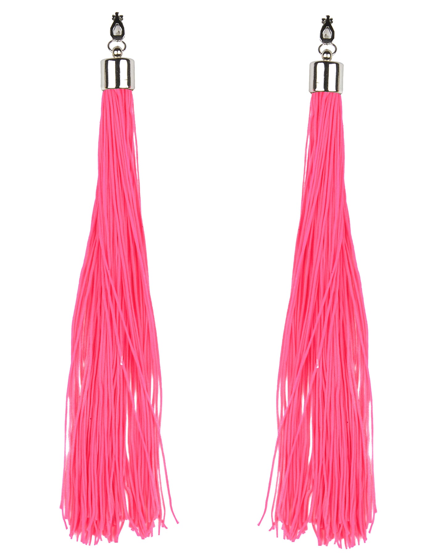 Boucles d'oreilles franges rose fluo adulte