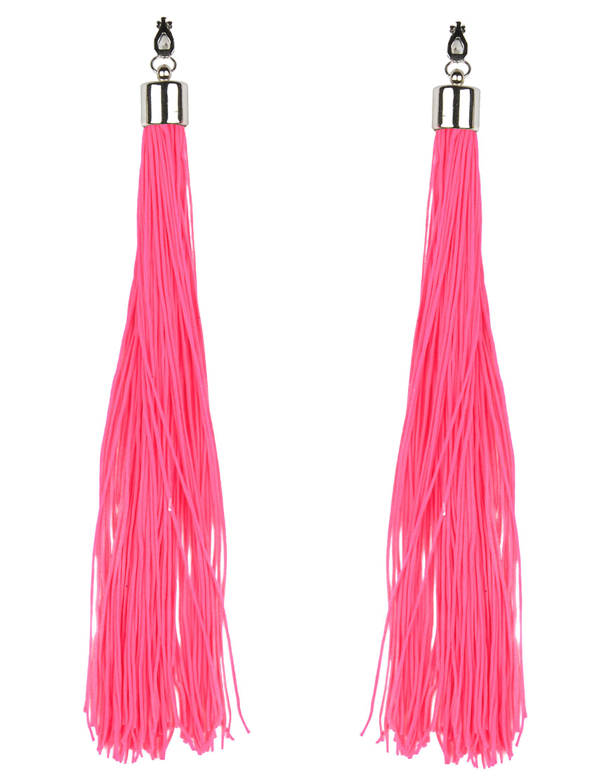 Boucles d'oreilles franges rose fluo adulte