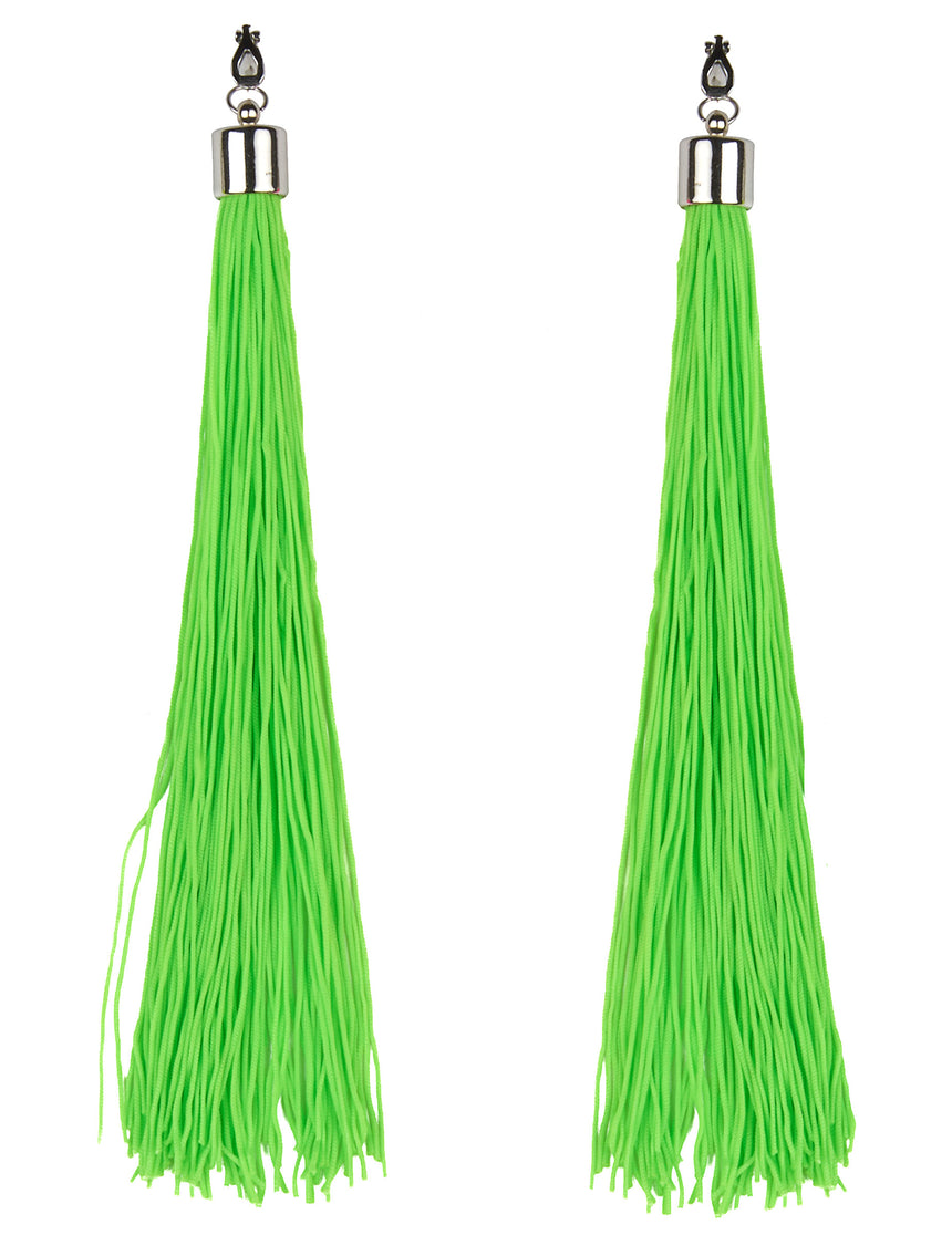 Boucles d'oreilles franges vertes fluo adulte