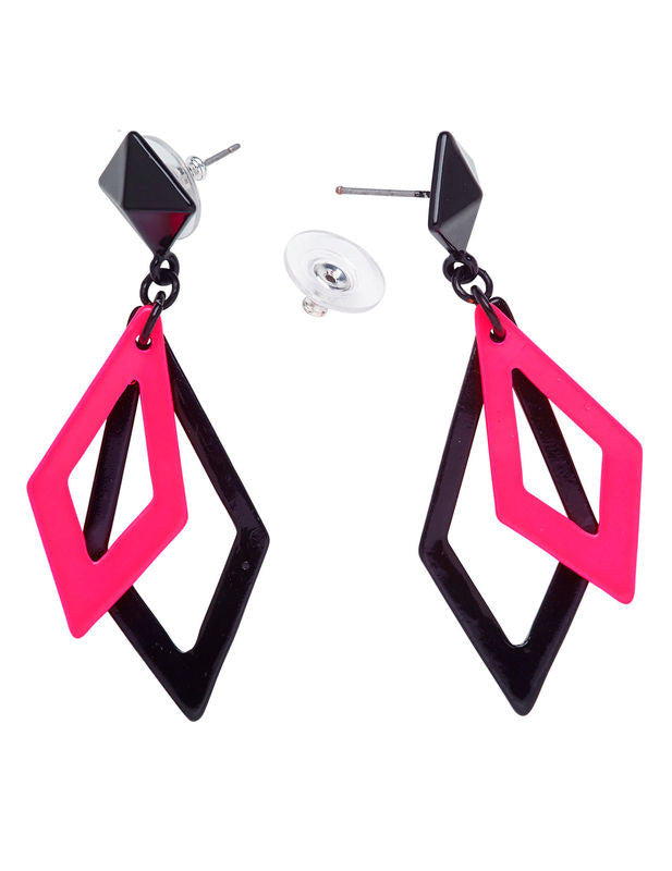 Boucles d'oreilles losange noires et roses femme
