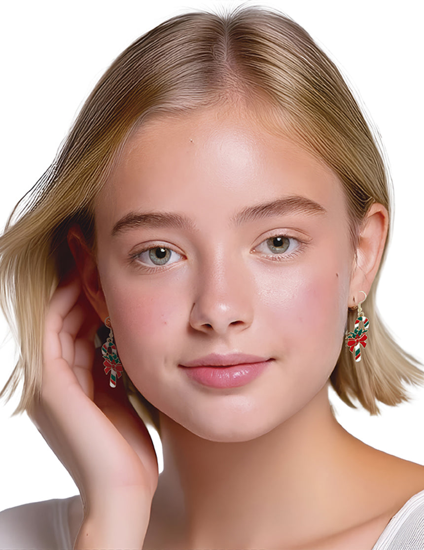 Boucles d'oreilles métalliques canne à sucre de Noël
