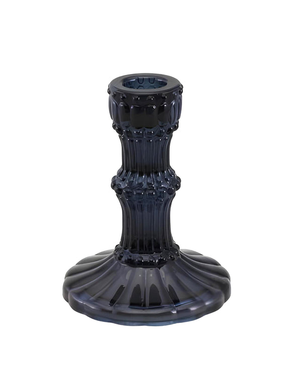 Bougeoir en verre noir 12 cm
