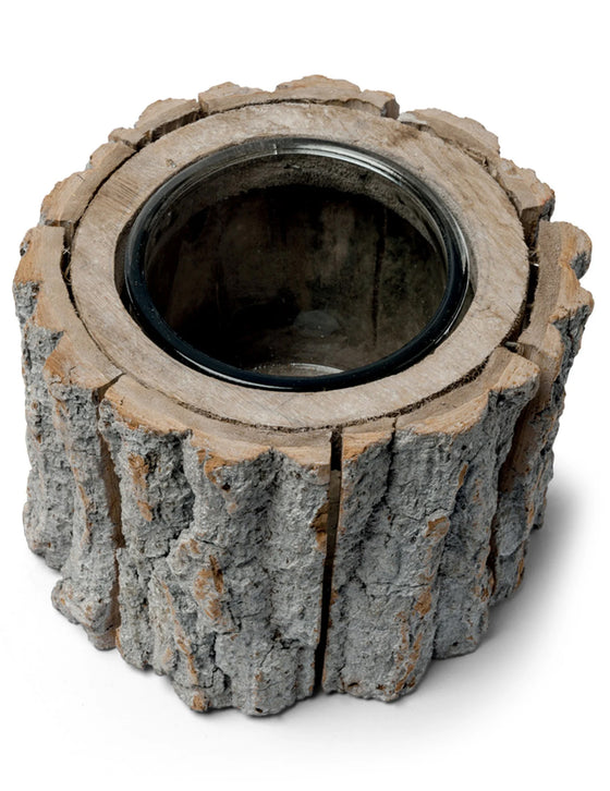 Bougeoir rondin de bois 12 x 14 cm avec verre