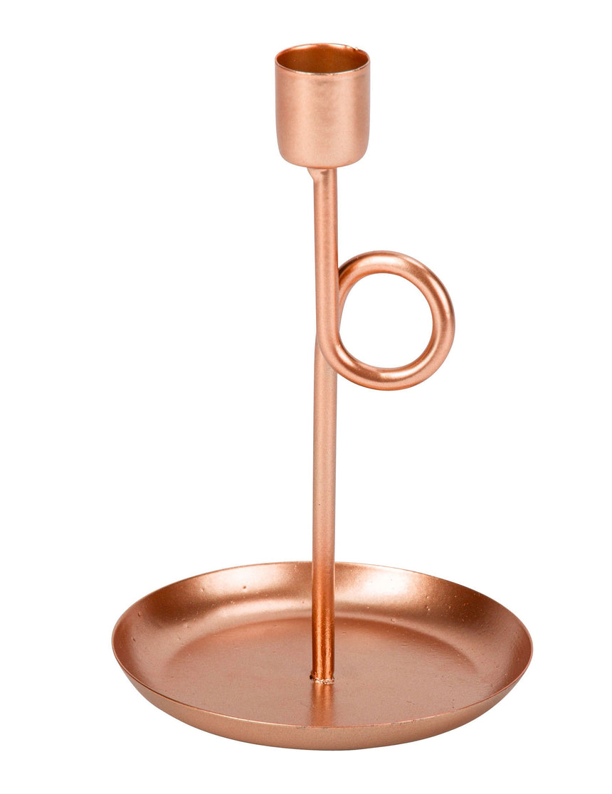 Bougeoir sur pied en laiton rose gold 16,5 cm déco mariage Noël