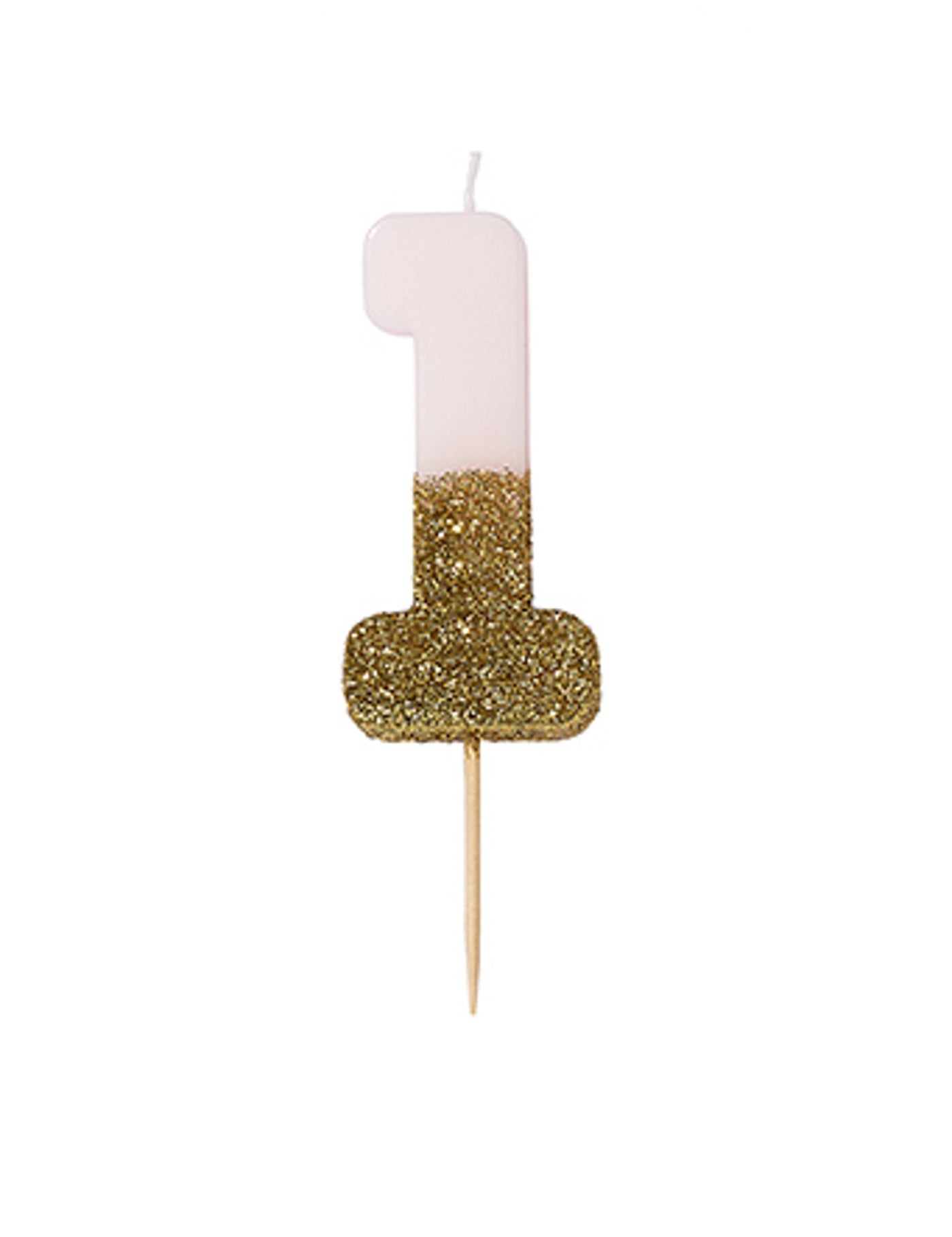 Bougie sur pique chiffre 1 rose et dorée pailletée 13,8 cm anniversaire