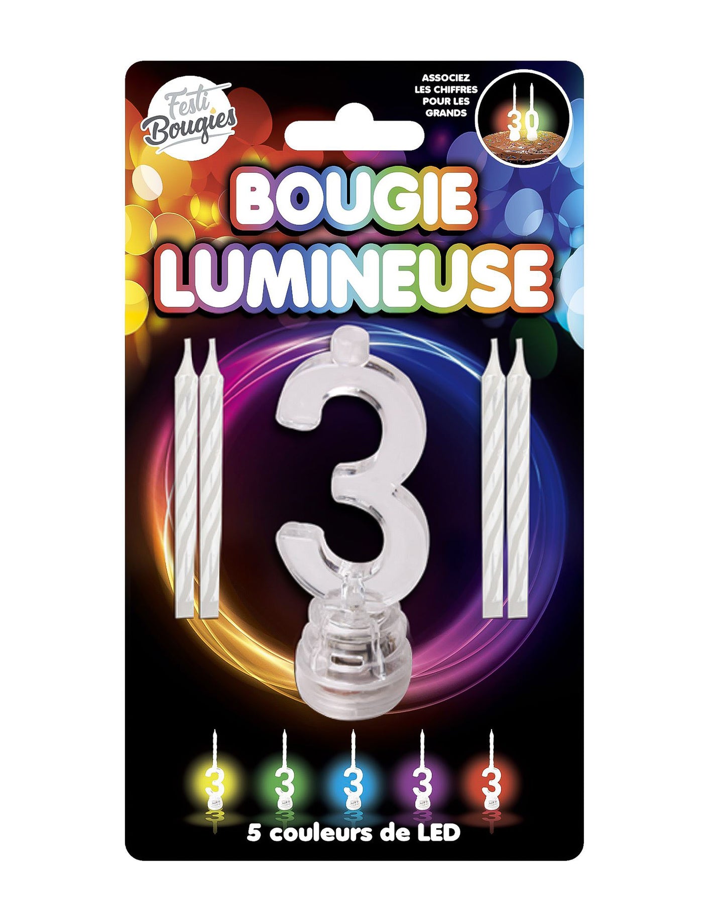 Bougies lumineuses LED chiffre 3