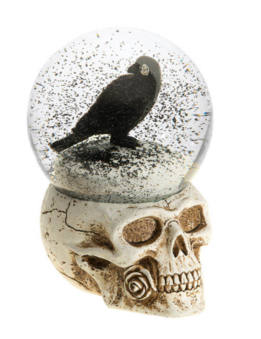Boule à neige tête de mort corbeau en résine 15,6cm
