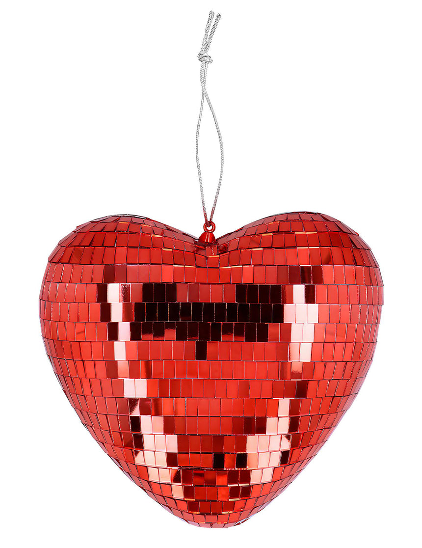 Boule disco coeur rouge - 19 cm