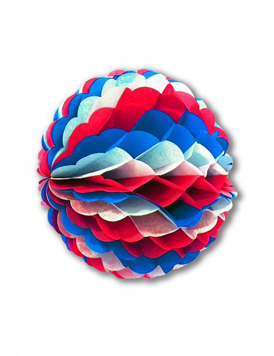 Boule en papier alvéolé bleu blanc rouge 25 cm