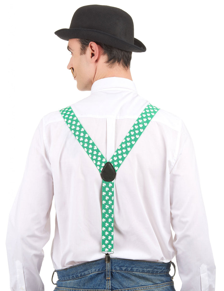 Bretelles vertes avec trèfles blancs Saint Patrick