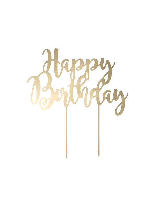 Cake topper en carton happy birthday doré métallisé 22,5 cm pour décoration chic