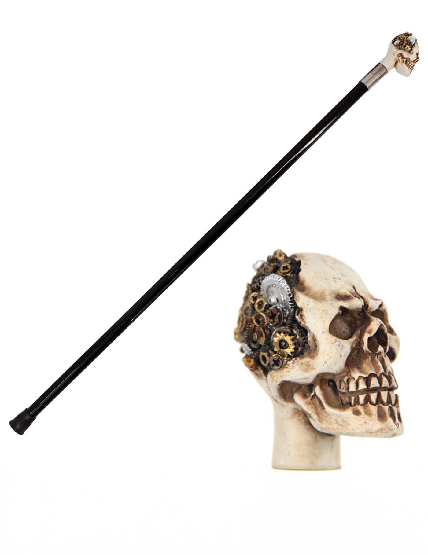 Canne Tête de mort steampunk en métal 93cm