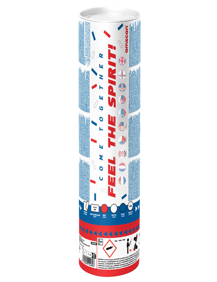 Canon à confettis bleu, blanc et rouge supporter