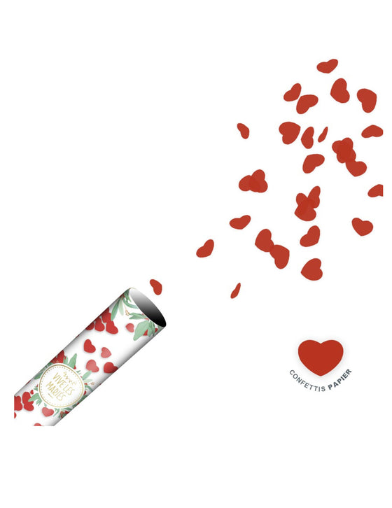 Canon à confettis c?urs rouges 40 cm