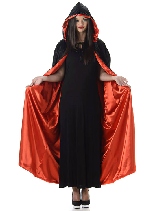 Cape à capuche rouge et noire Halloween adulte