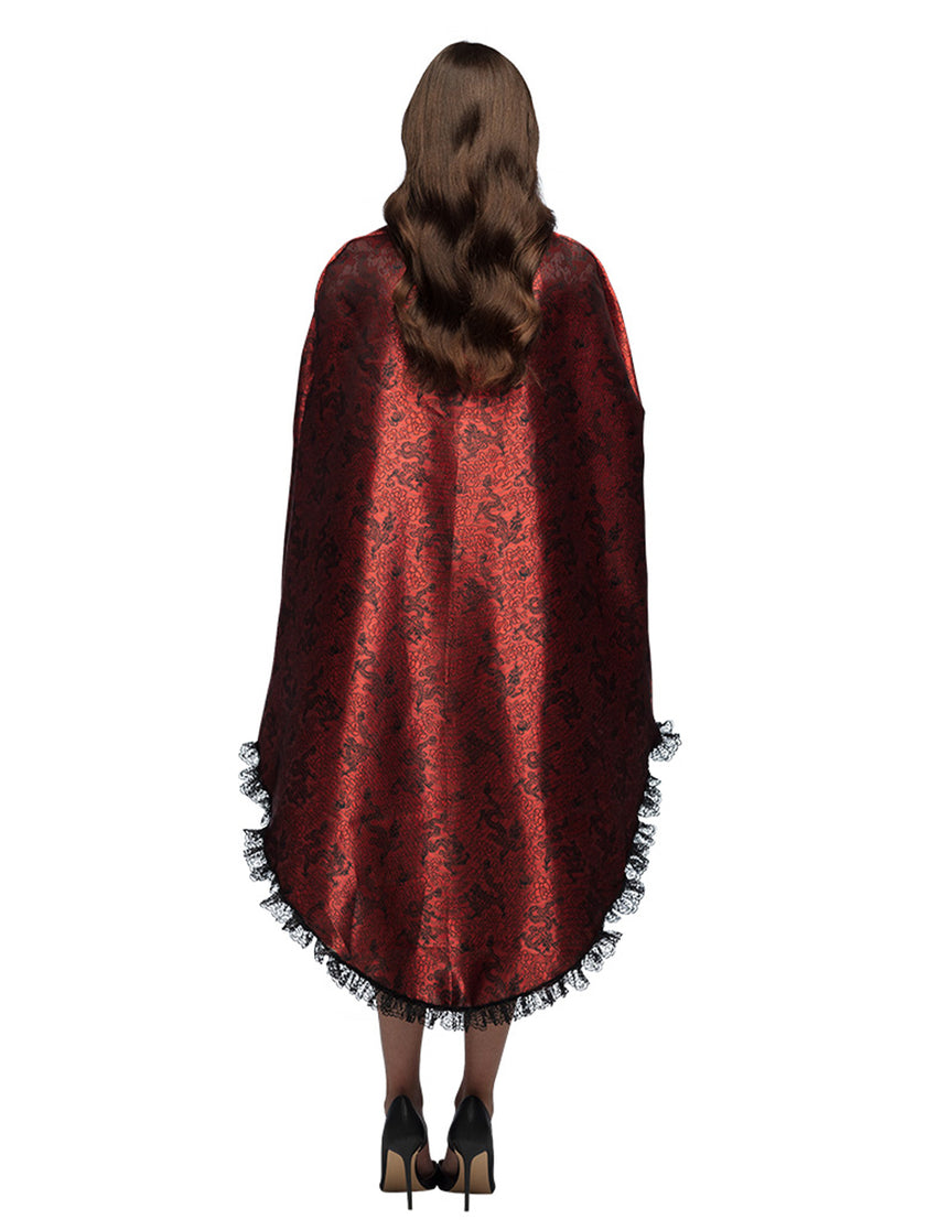 Cape de vampire rouge avec dentelle adulte