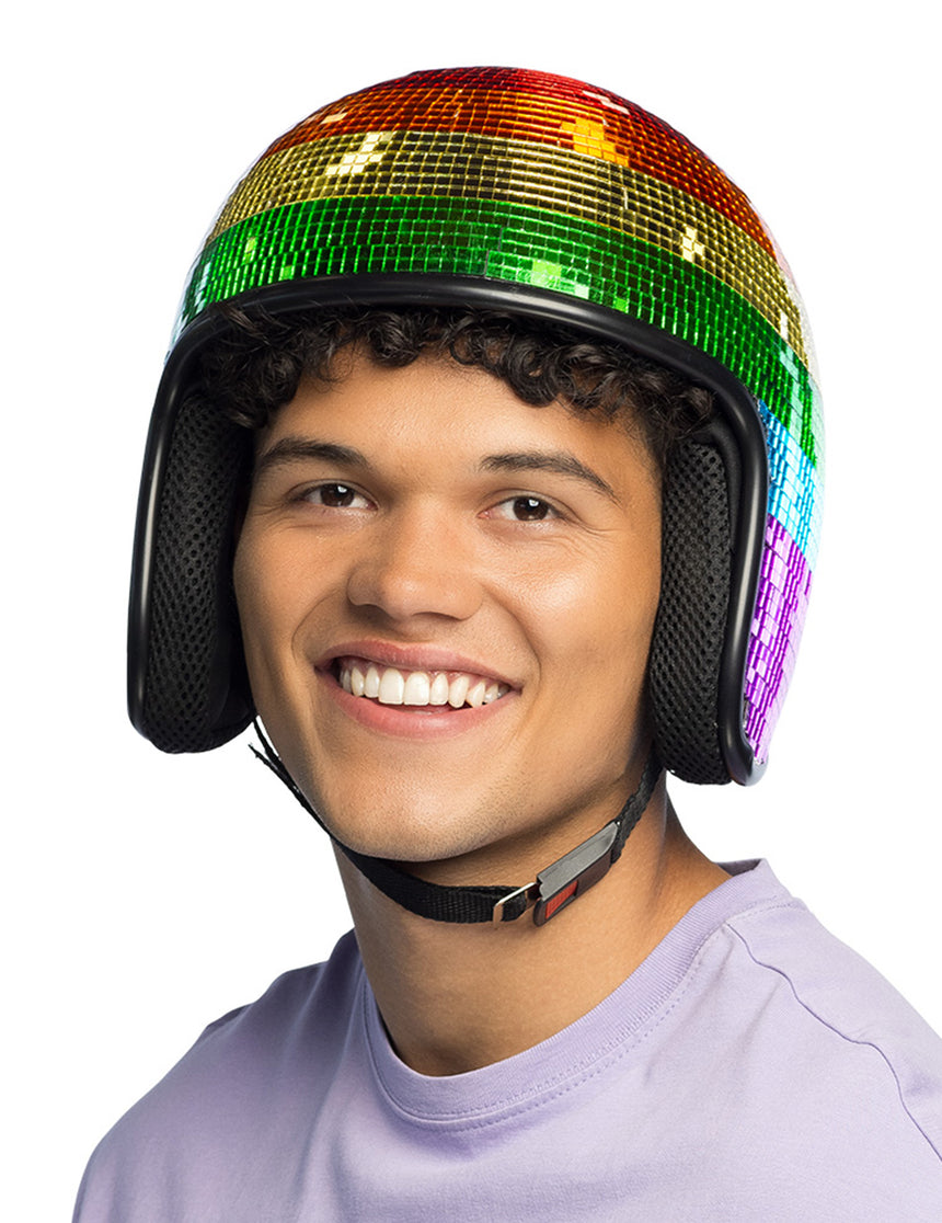 Casque boule à facettes arc en ciel adulte