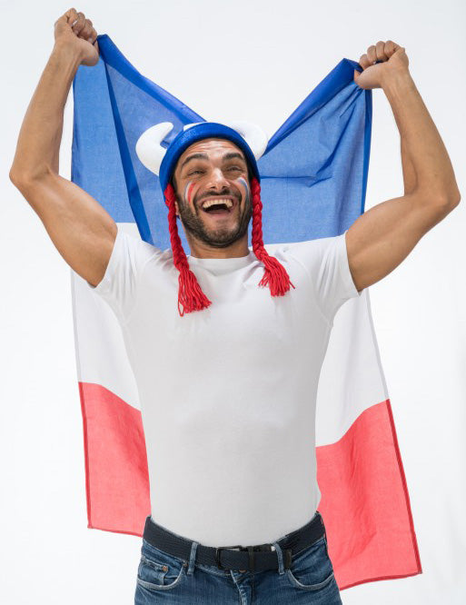 Casque gaulois cornes et tresses bleu blanc rouge