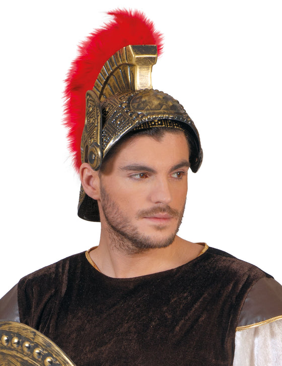 Casque romain avec plumes rouges