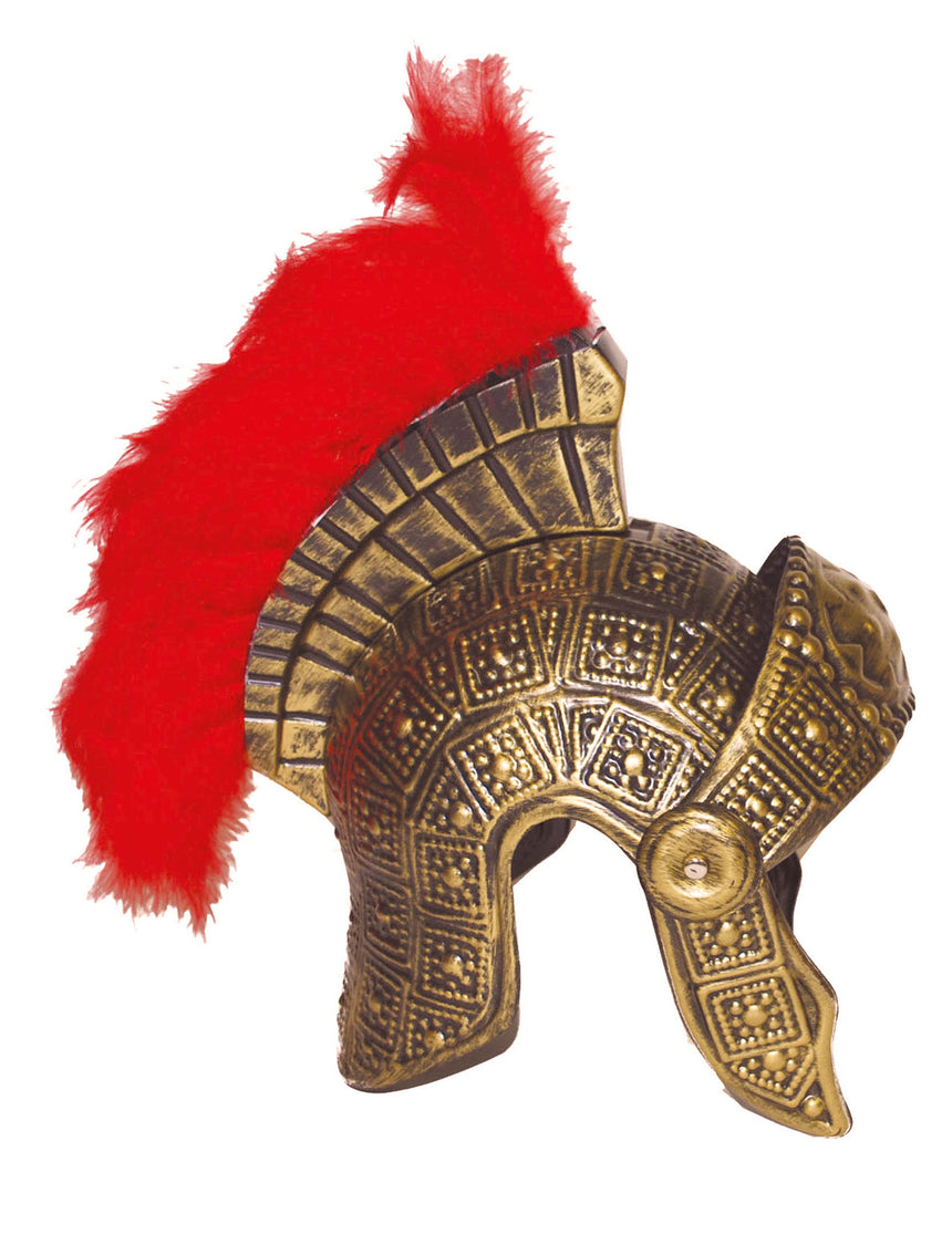 Casque romain avec plumes rouges