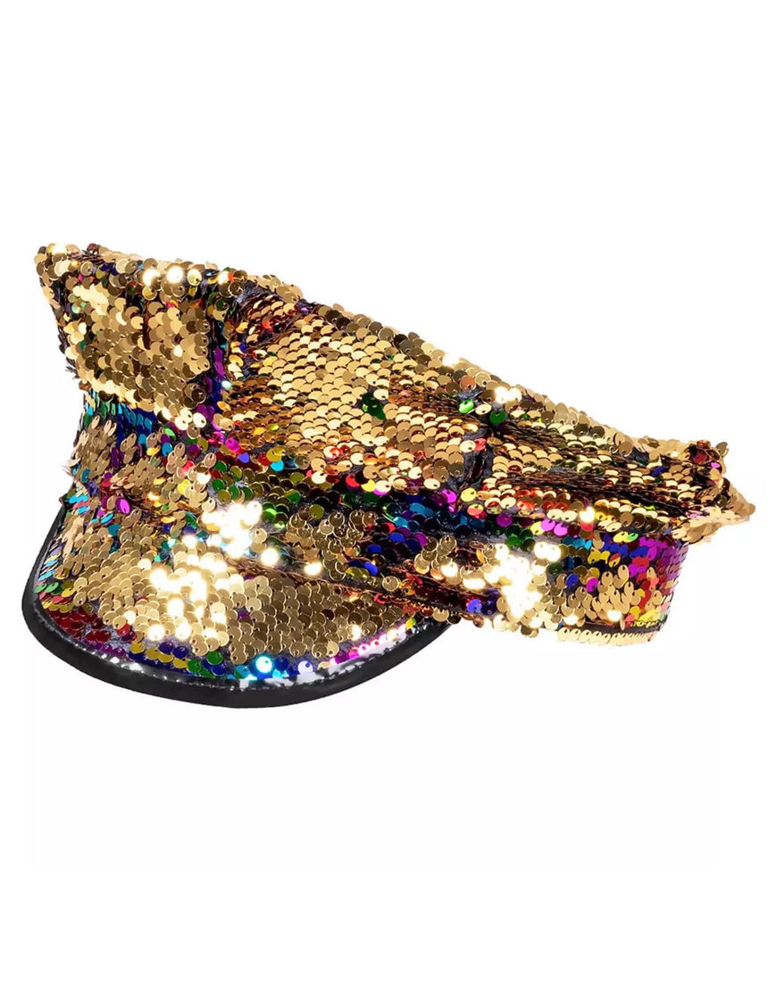 Casquette à sequins réversibles arc-en-ciel et or adulte