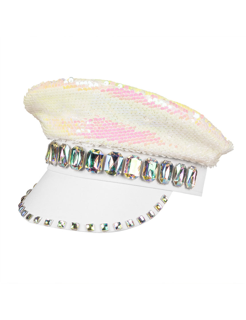Casquette à sequins réversibles nacre et blanc adulte