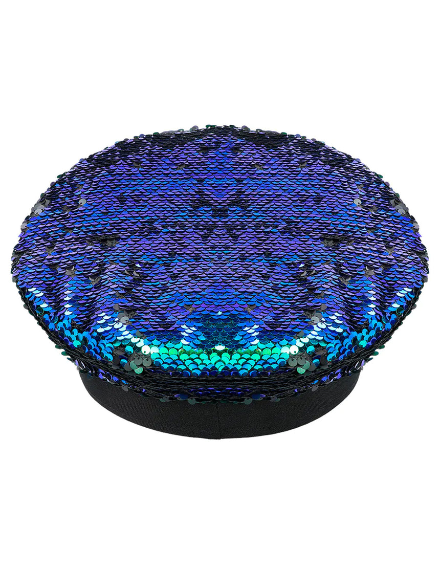 Casquette à sequins réversibles noir et vert bleuté adulte