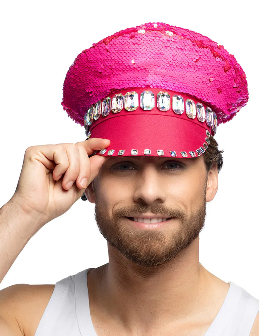 Casquette à sequins réversibles rose fluo adulte