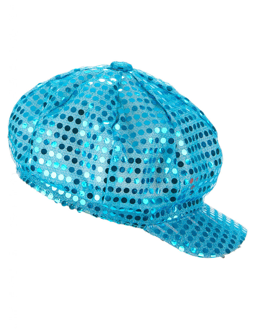Casquette disco à sequins turquoise adulte
