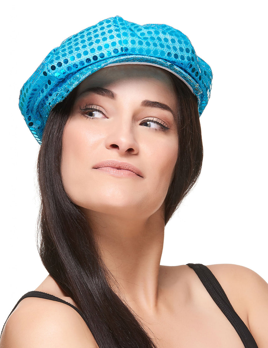 Casquette disco à sequins turquoise adulte