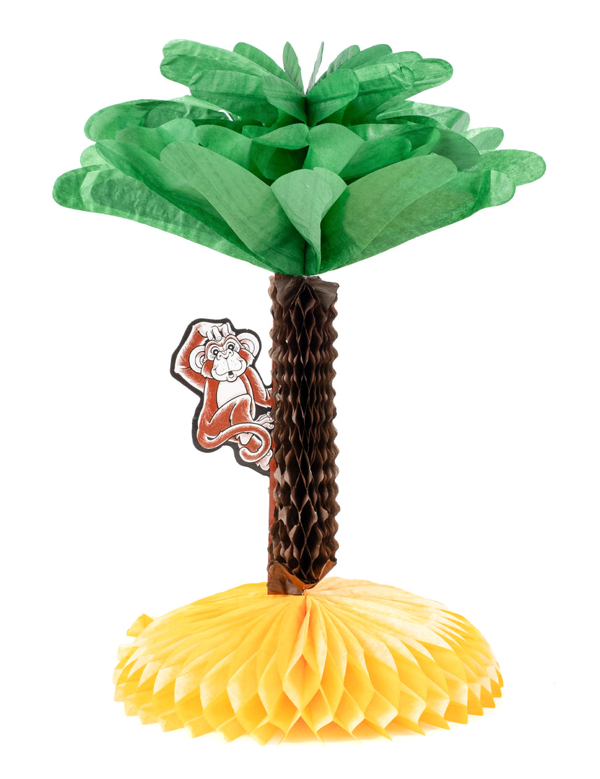 Centre de table en papier palmier Hawaï 33 cm avec singe