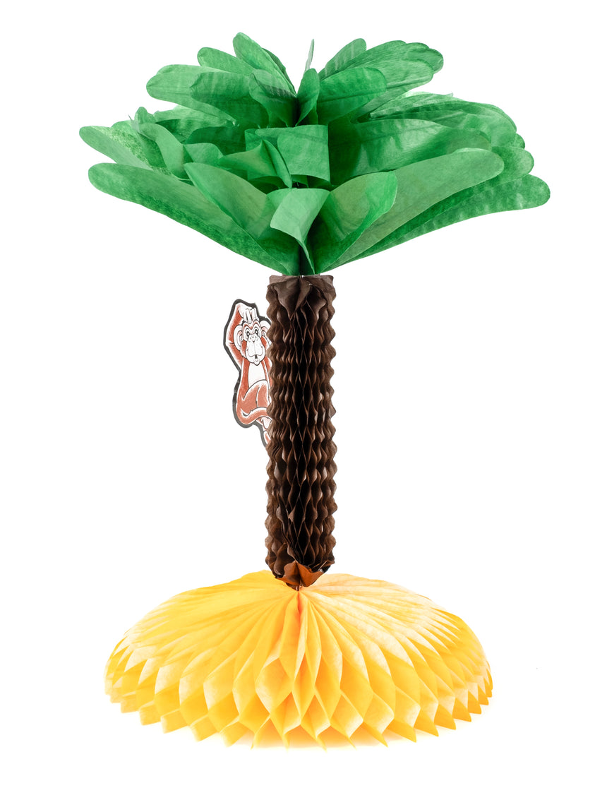 Centre de table en papier palmier Hawaï 33 cm avec singe
