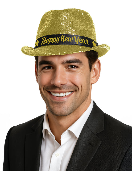 Chapeau à sequins dorés Happy New Year adulte