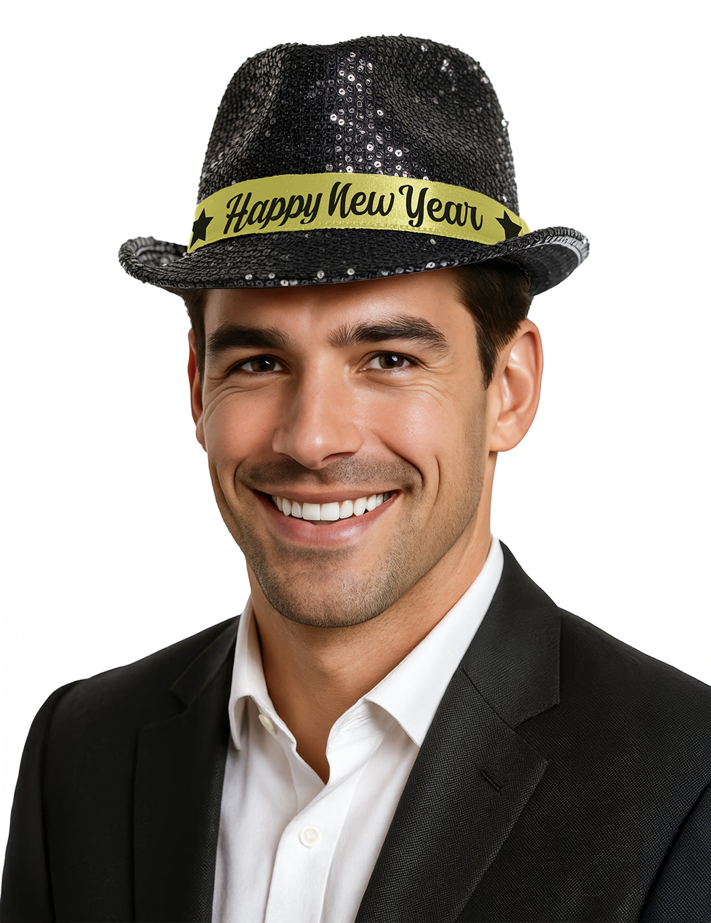 Chapeau à sequins noirs Happy New Year adulte