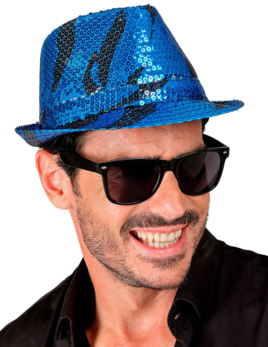Chapeau borsalino à sequins vague bleue adulte