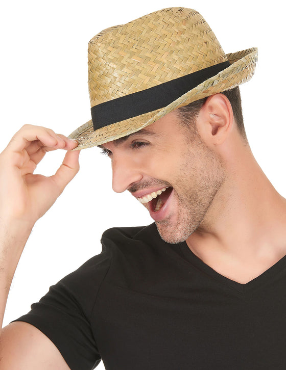 Chapeau borsalino en paille et bande noire adulte