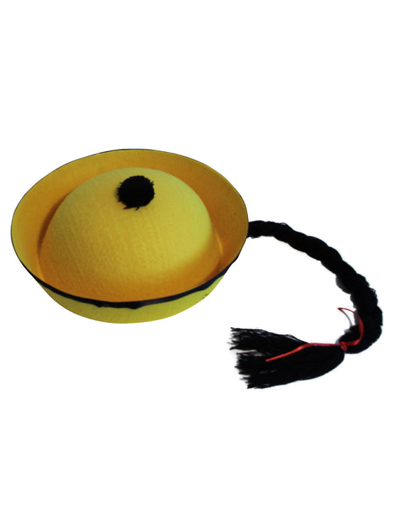 Chapeau chinois jaune avec tresse